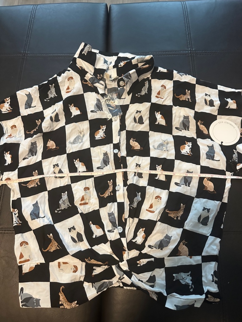 Black and White Cat Print Button-Up - Picture 4 of 4
